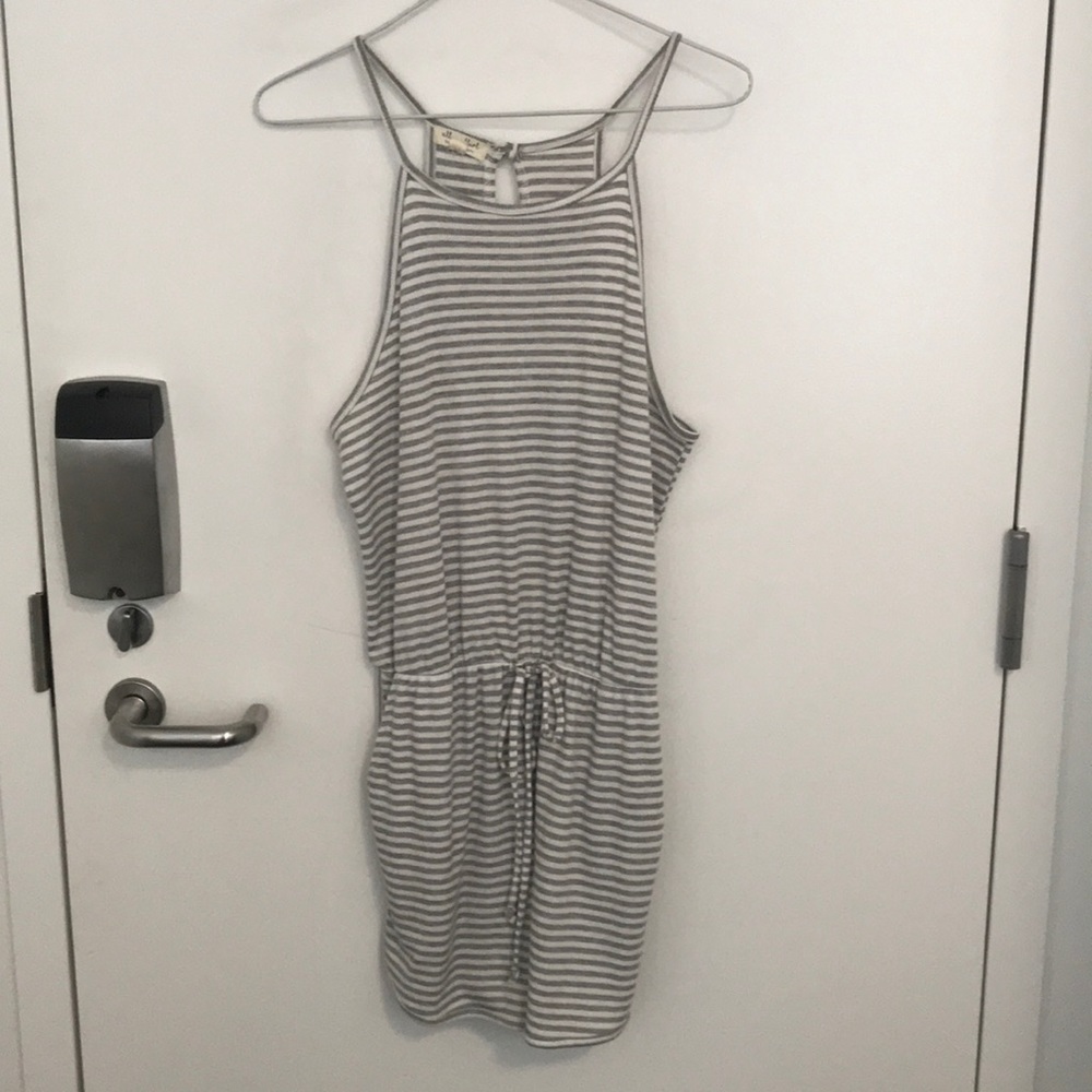 White- grey striped halter neck romper/ jumpsuit